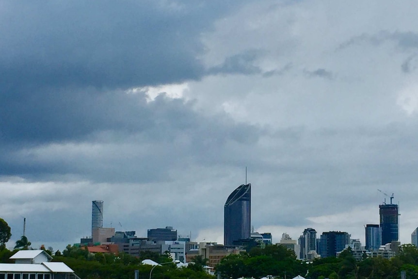 Storm clouds close in on Brisbane city on December 31, 2017.