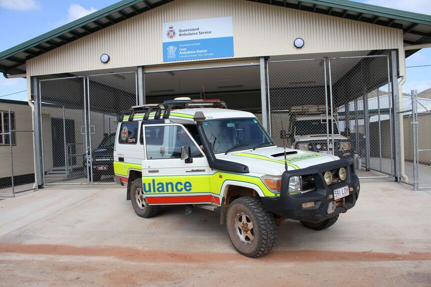 An ambulance parked outside the ambulance station at Coen in Queensland's Cape York Peninsula.