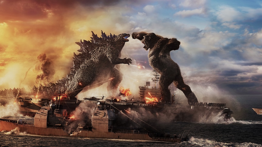The monsters Godzilla and King Kong battling it out in Godzilla vs. Kong