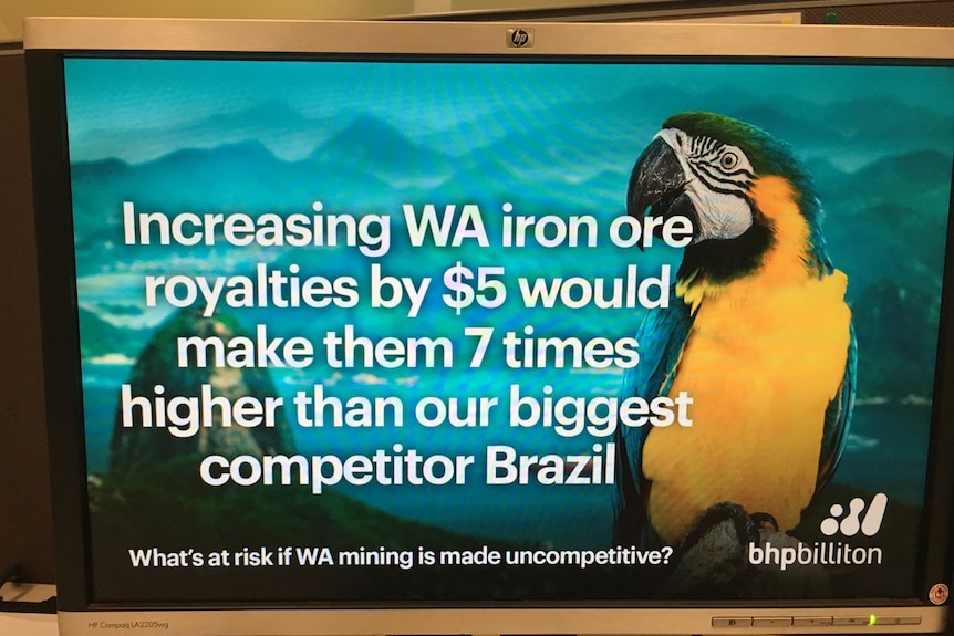 BHP Billiton screensaver featuring picture of parrot opposing proposed WA mining tax