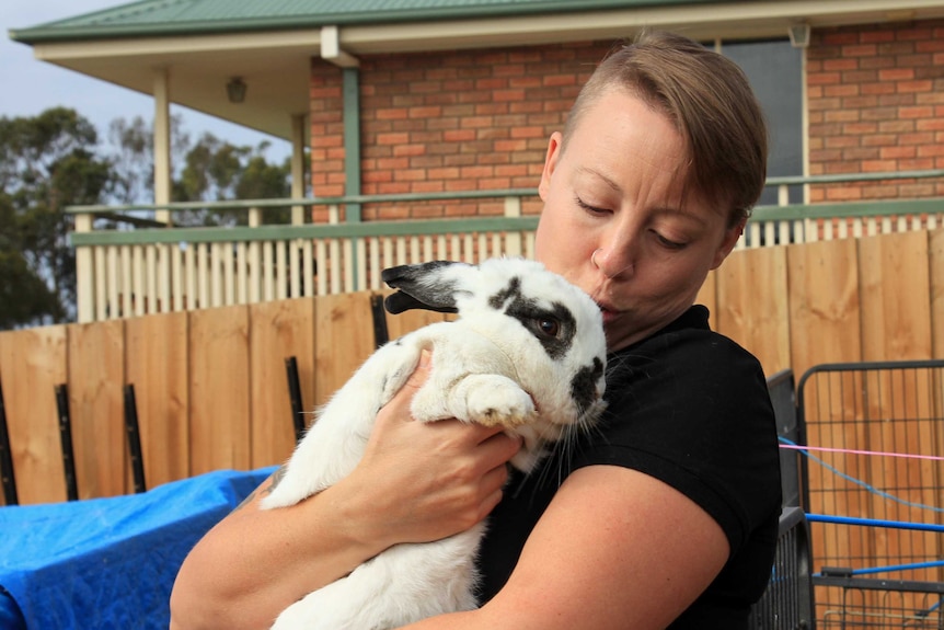 Kristy Alger with a rabbit