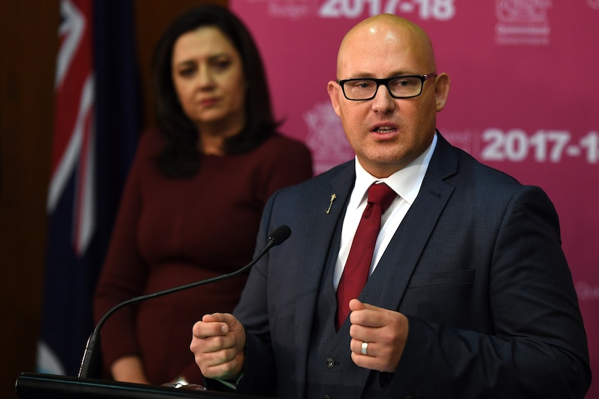 Queensland Treasurer Curtis Pitt speaks to the media in the budget lockup at Parliament House in Brisbane