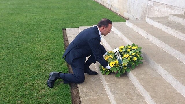Tony Abbott lays wreath in Villers Bretonneaux