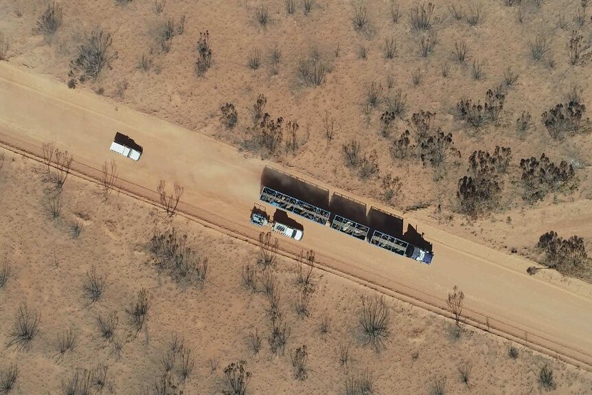 Aerial photo of the Trans Access Road, an unsealed highway.