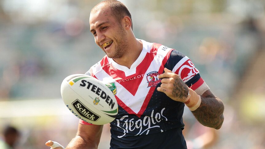 Blake Ferguson all smiles as the Sydney Roosters play the Canberra Raiders