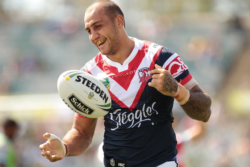Blake Ferguson all smiles as the Sydney Roosters play the Canberra Raiders
