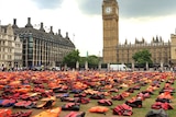 Lifejackets on display at Parliament Square