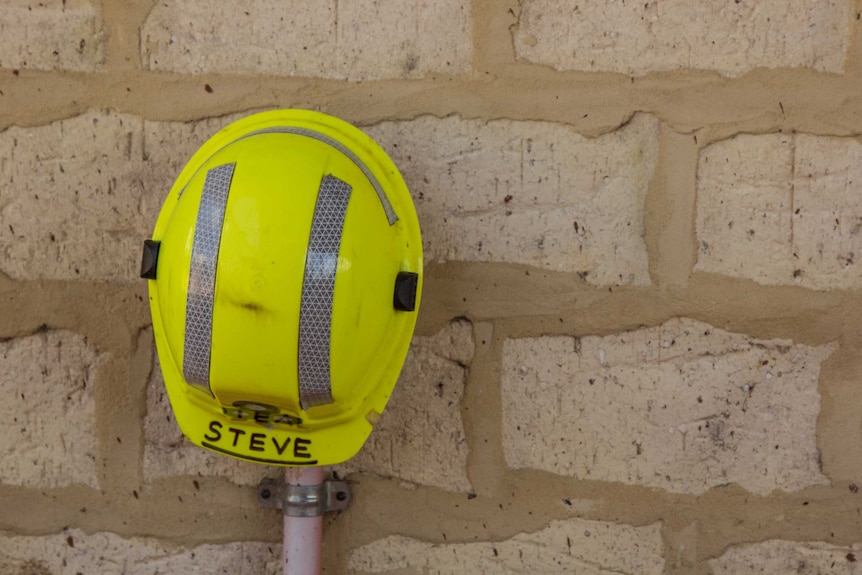 Steve Angel's hard hat on his property.