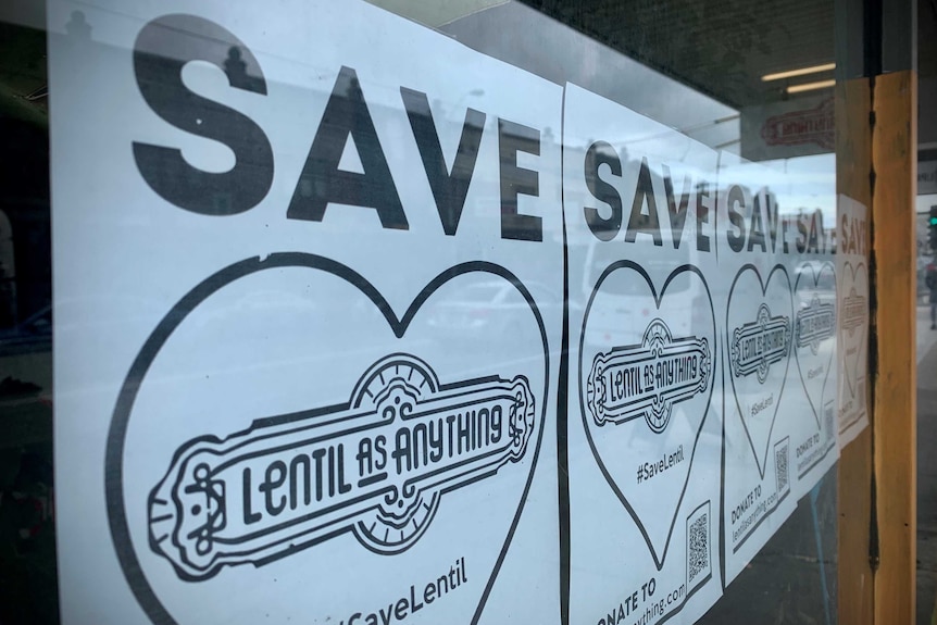 A sign saying Save Lentil as Anything #SaveLentil