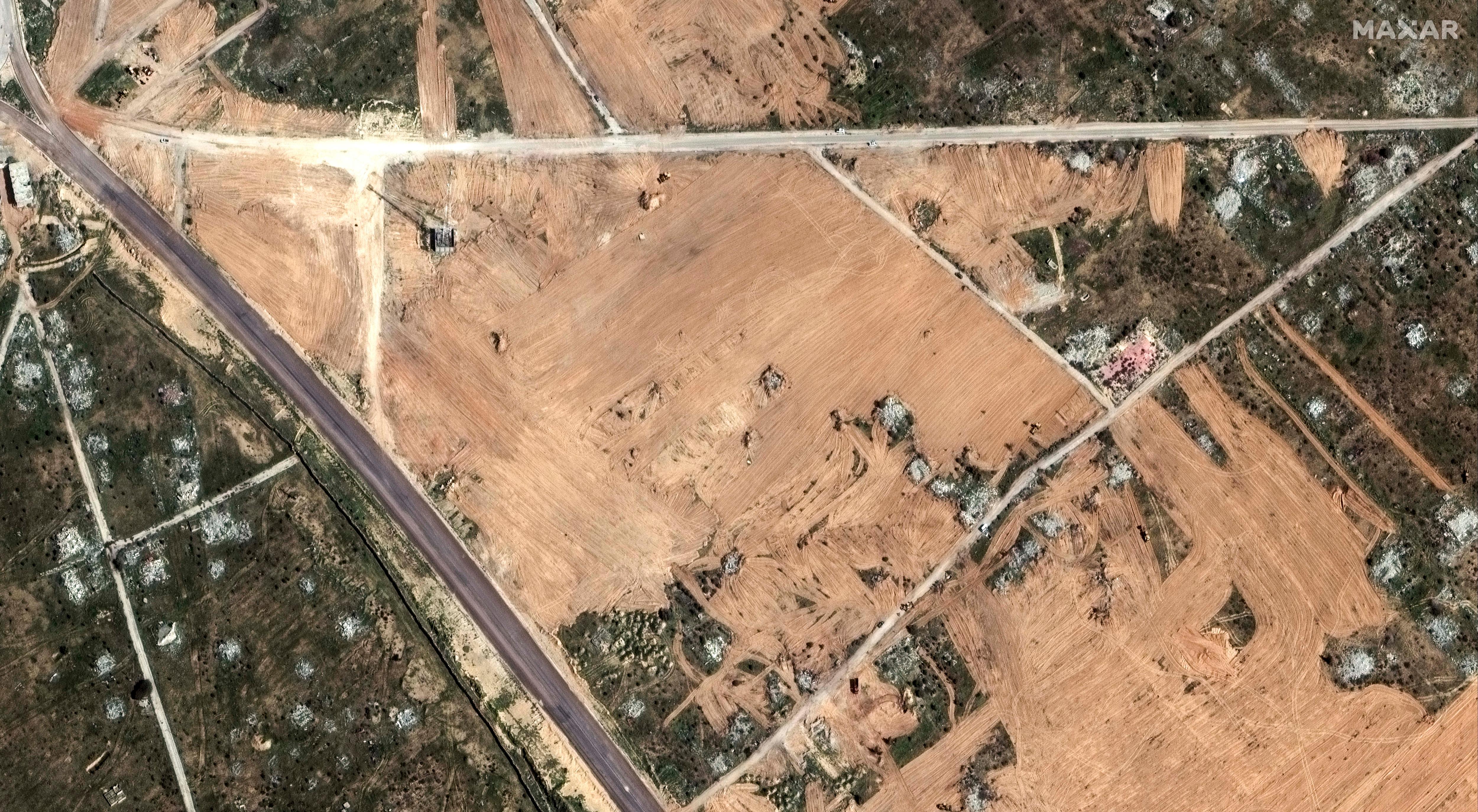 A satellite image of flattened ground 