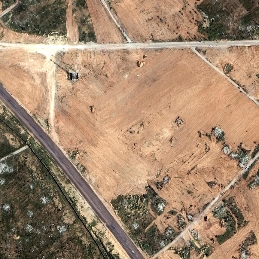 A satellite image of flattened ground 