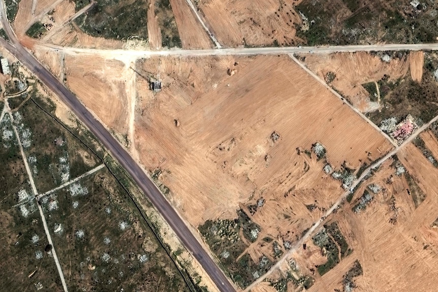 A satellite image of flattened ground 