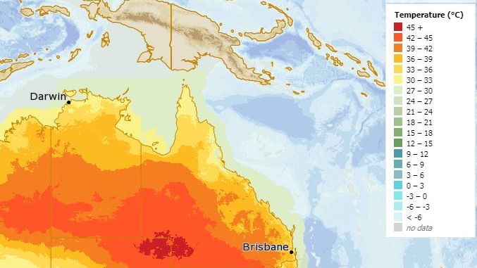 Bureau of Meteorology heat map of Queensland for this Sunday