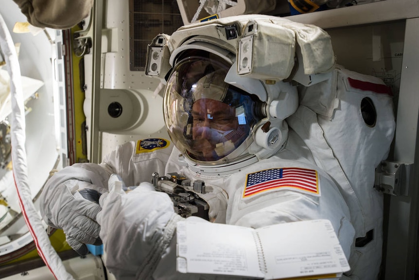 NASA astronaut prepares for spacewalk