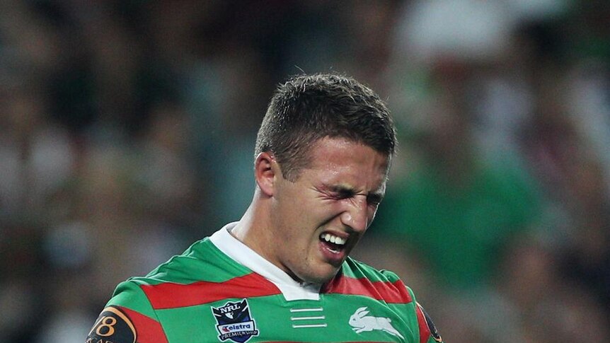 Horror start ... Sam Burgess was one of three Rabbitohs to suffer injury at the Roosters' hands.