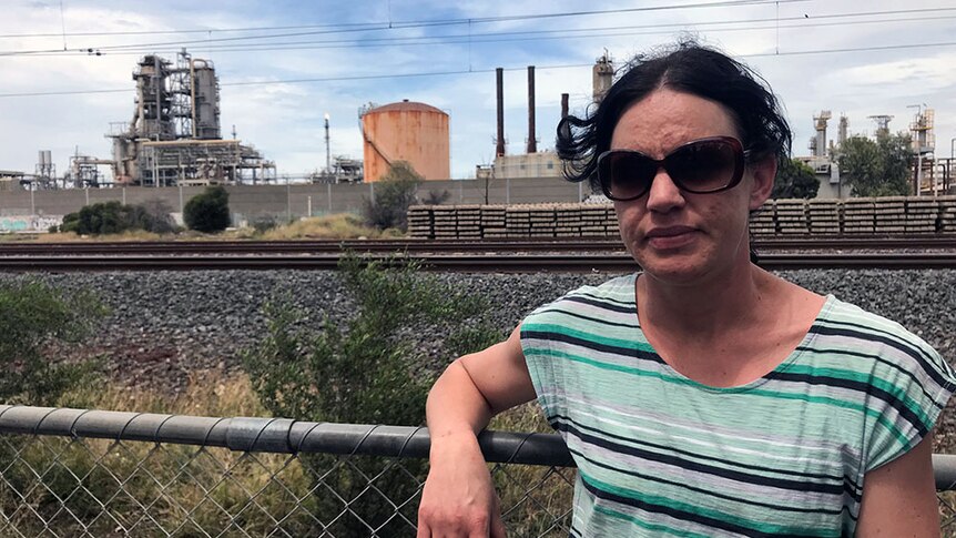 Alicia Kernaghan pictured in front of the industrial site.