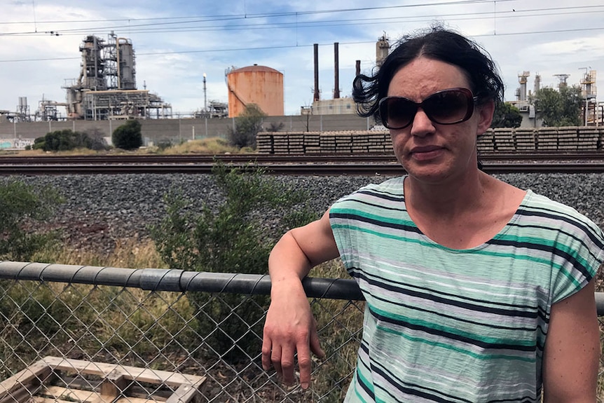 Alicia Kernaghan pictured in front of the industrial site.