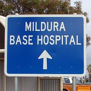 Mildura Base Hospital road sign.