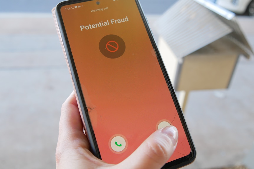 Potential fraud phone call on mobile screen