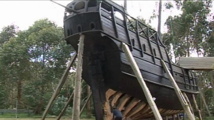 Mr Wylie spent $20,000 building the replica 15th century caravel that weighs 70 tonnes.