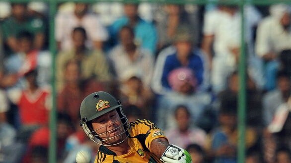 Ponting plays a shot against India