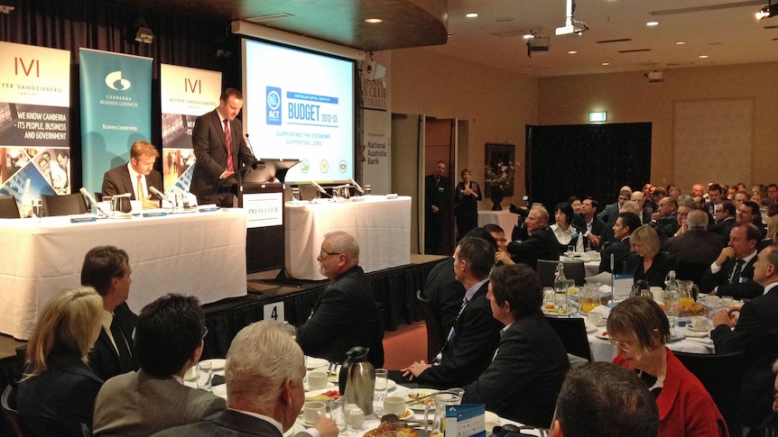 Treasurer Andrew Barr addresses the 2012 budget breakfast at the National Press Club.