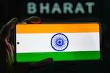 Indian Flag and ''Bharat'' Name seen in the mobile phone.