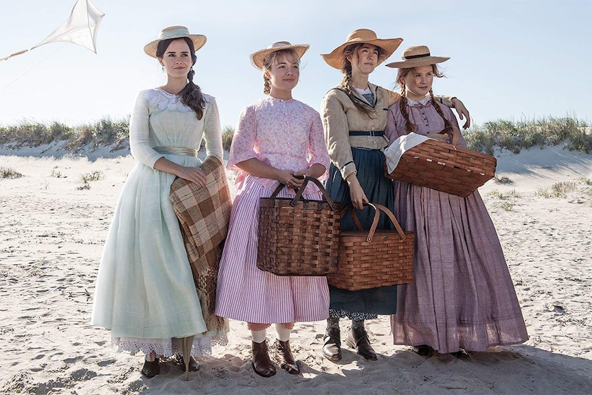 Emma Watson, Florence Pugh, Saoirse Ronan and Eliza Scanlen, dressed in old-fashioned dresses