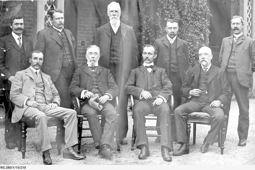 Sir Charles Todd, seated second from the left, at an astronomical conference in Adelaide.