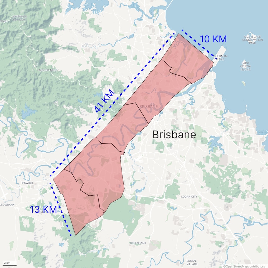 Map of Brisbane with a map of Gaza overlayed on top