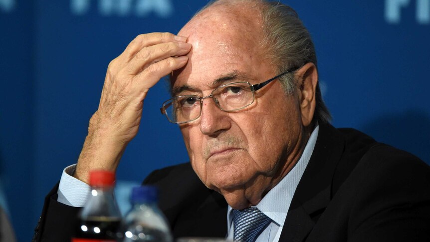 FIFA president Sepp Blatter at a press conference in Marrakesh, Morocco in December 2014.