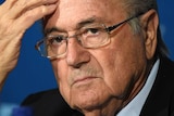 FIFA president Sepp Blatter at a press conference in Marrakesh, Morocco in December 2014.