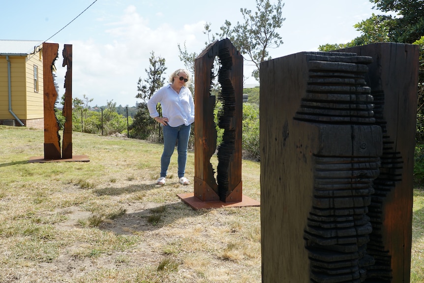 Tania McMurtry sculptures featuring burnt carved timber