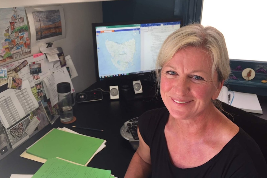 President of the Planning Institute of Australia Tasmania Irene Duckett at her desk