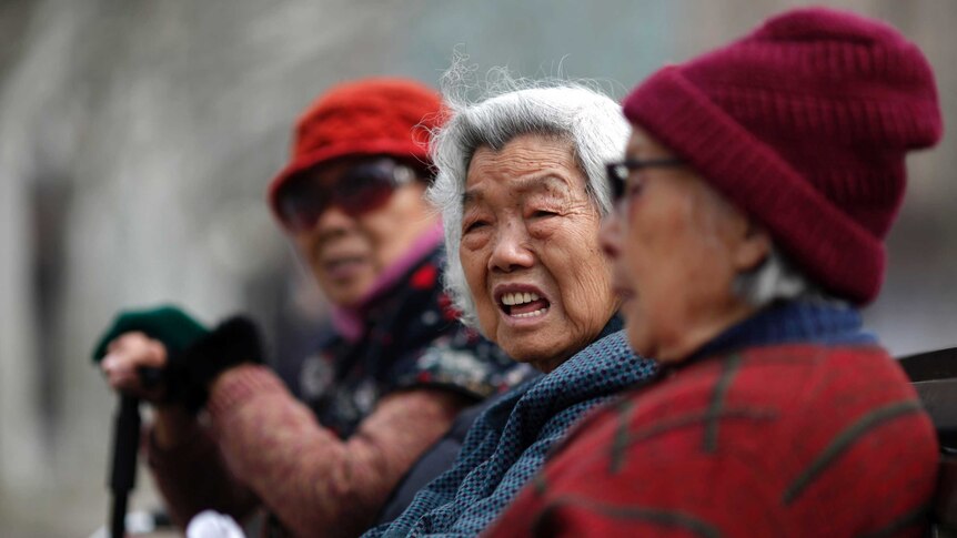 Elderly women at a park in Shanghai