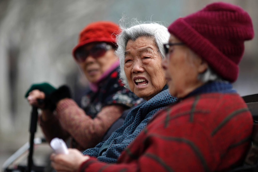 Elderly women at a park in Shanghai