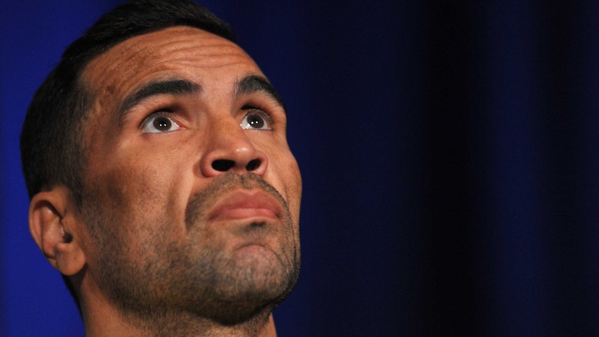 Anthony Mundine at a pre-fight press conference with Shane Mosley