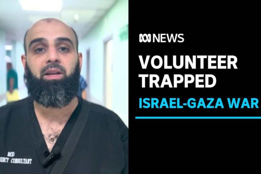 Volunteer Trapped, Israel-Gaza War: A doctor speaks from inside a corridor at a hospital.