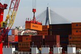 Narrowing trade deficit: Shipping containers at Darling Harbour.