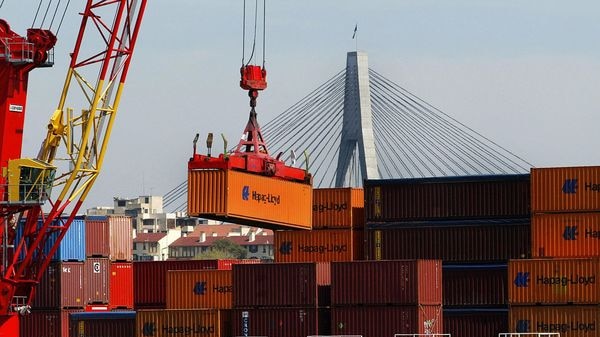 Narrowing trade deficit: Shipping containers at Darling Harbour.