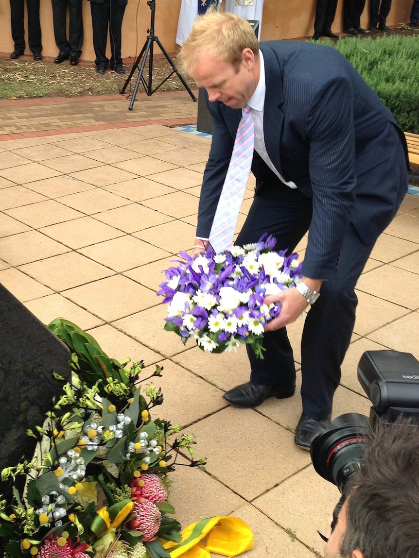 Julian Burton, who survived the Bali bombings, laid a wreath in Adelaide