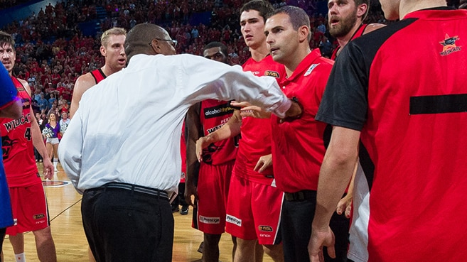 Joey Wright and Adam Tatalovich during NBL altercation