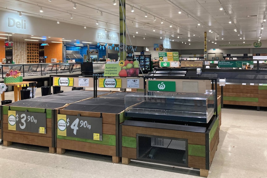 Empty shelves at a supermarket