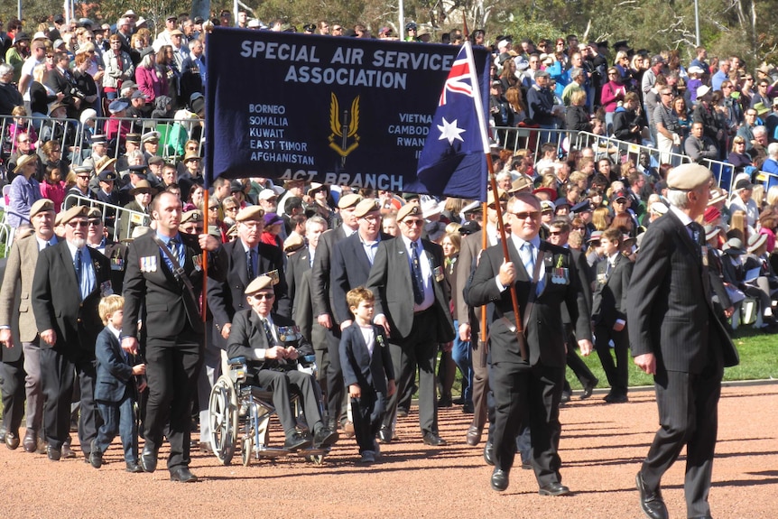 Special Air Service Association march in the National Ceremony for Anzac Day. Taken April 25, 2013.