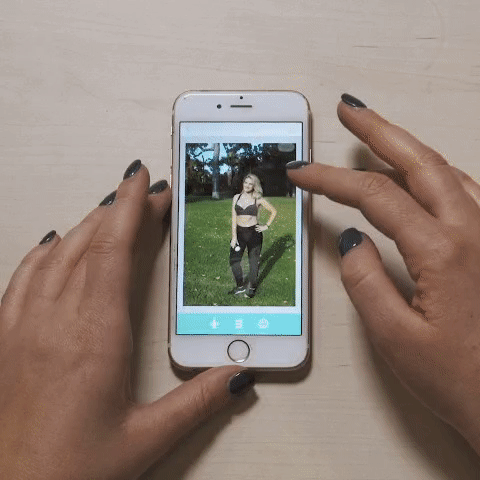 Gif showing woman using body editing app on smartphone to alter photo of body showing the influence Instagram has on body image.