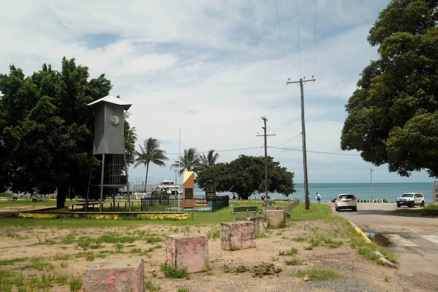 A scene of streets leading to the ocean on Palm Island, North Queensland.
