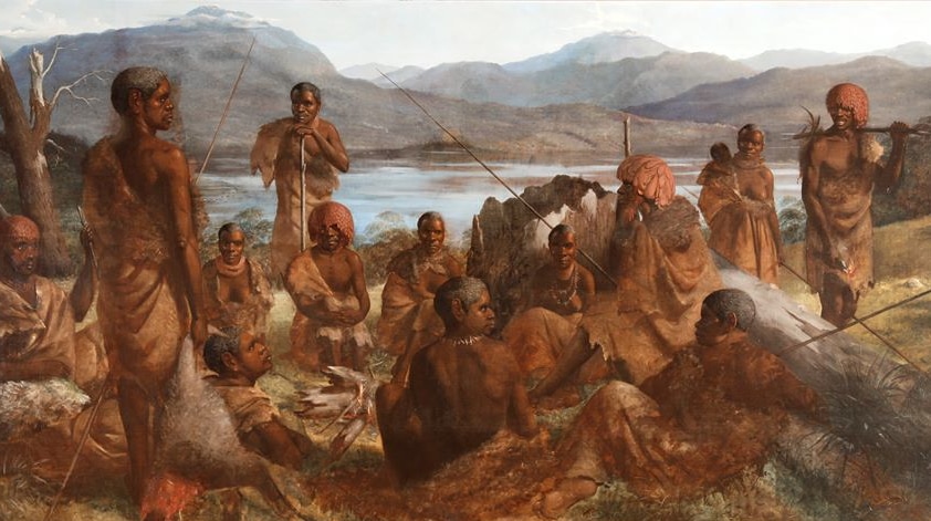 An 1859 painting of Aboriginal Tasmanians by artist Robert Dowling.