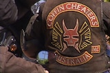 Coffin Cheaters bikie gang logo on jacket, Perth WA
