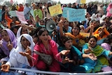 Pakistani women chant slogans at a rally in Islamabad during International Women's Day