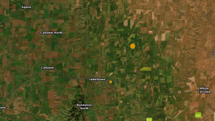 two orange dots near Jamestown in SA's mid north on a map